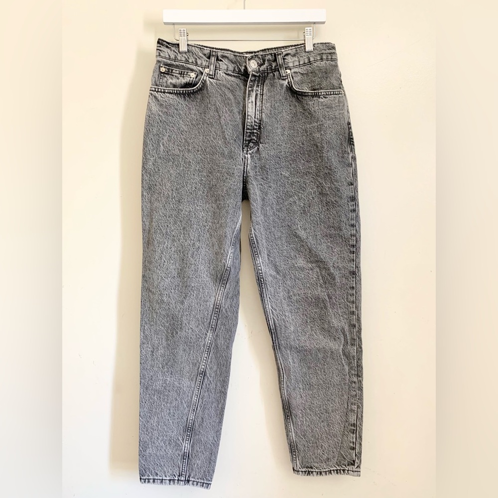 MNG by Mango Gray Acid Zip Up Wash Mom Jeans US 8